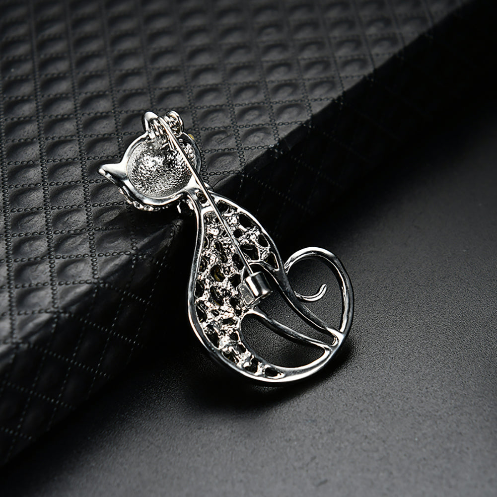Women Cute Cat Fox Shiny Rhinestones Brooch Pin Badge Coat Dress Decor Jewelry
