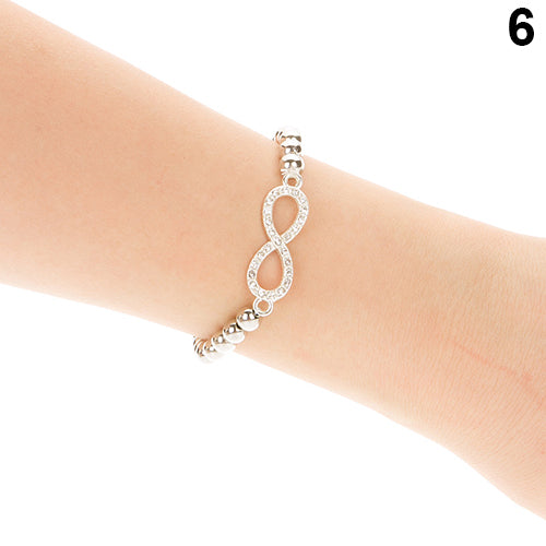 Fashion Women Rhinestone Beaded Cross Love Infinity Stretch Bracelet Chain Gift