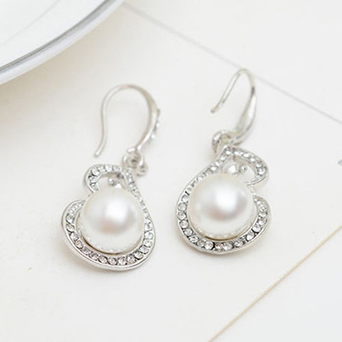Party Women Rhinestone Big Faux Pearl Necklace Hook Earrings Set Fashion Jewelry