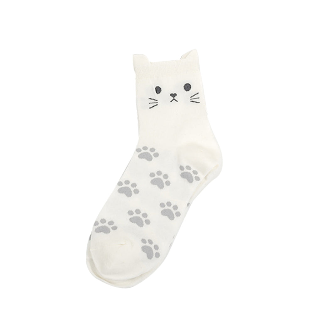 Lovely Candy Color Cartoon Cat Paw Print Women Cotton Soft Warm Short Socks