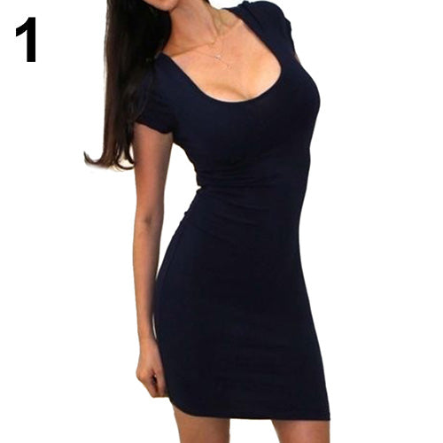 Women Fashion Summer Party Sexy Soft Low Cut Bodycon Night Club Mini Dress