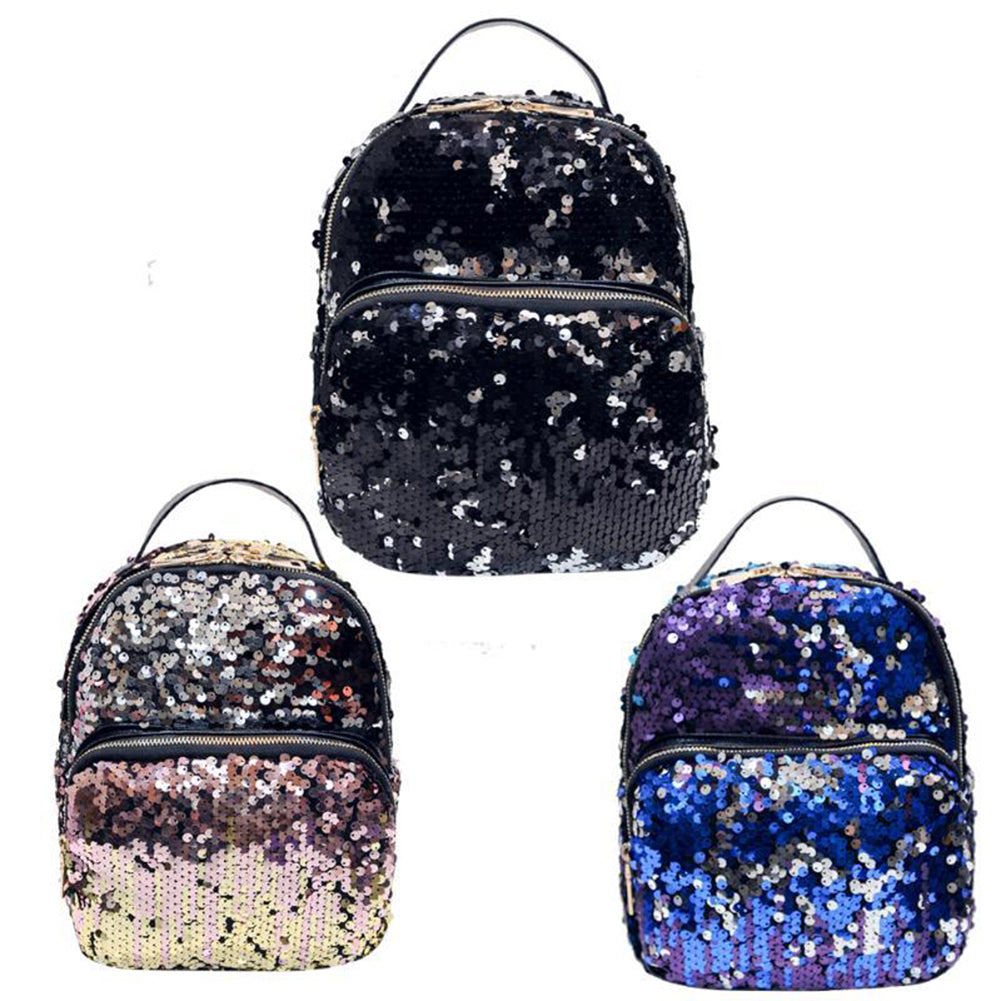 Bling Sequins Travel School Backpack Fashion Women Faux Leather Shoulder Bag