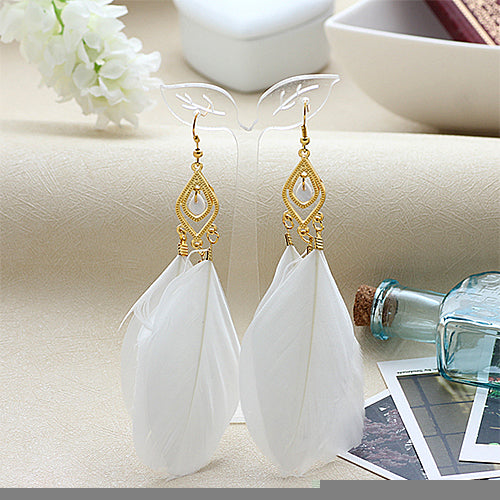 1 Pair Elegant Lady Feathers Dangle Hook Wedding Prom Party Earrings Gift