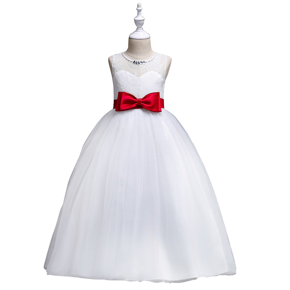 Summer Little Princess Baby Girl O-Neck Bow Sleeveless Party Long Formal Dress