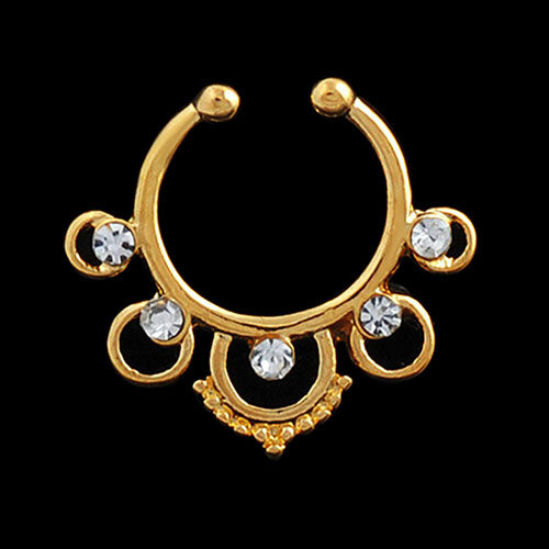Crown Hollow Nose Ring Rhinestone Non Piercing Hanger Clip On Hoop Body Jewelry