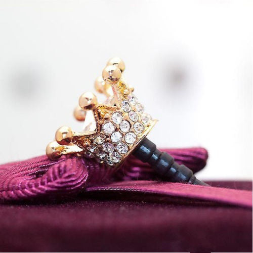 Fashion Sparkling Rhinestone Cellphone Phones 3.5mm Crown Design Anti-dust Plug