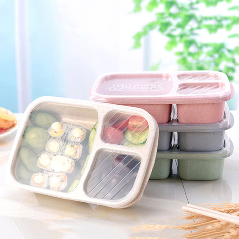 3 Compartments PP Lunch Box Food Storage Container for Kids Adults Picnic
