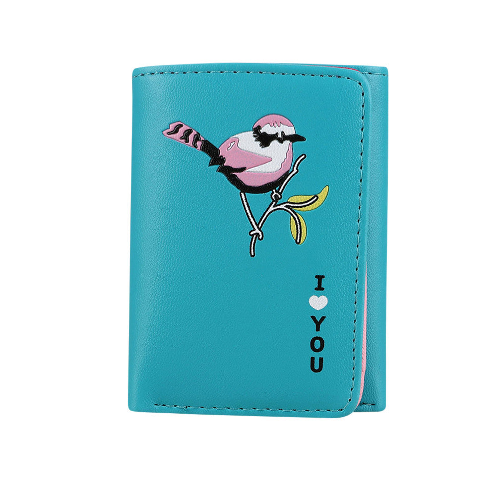 Women Retro Birds Printing Short Wallet Coin Purse Card Holders Handbag