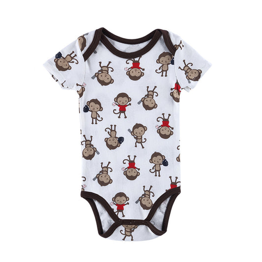 Infant Boy Girl Short Sleeve Romper Baby Cartoon Monkey Soft Cotton Jumpsuit