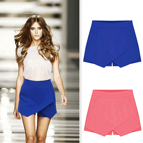 Women's Summer Sexy Casual Asymmetrical Front Candy Color Tulip Skort Shorts