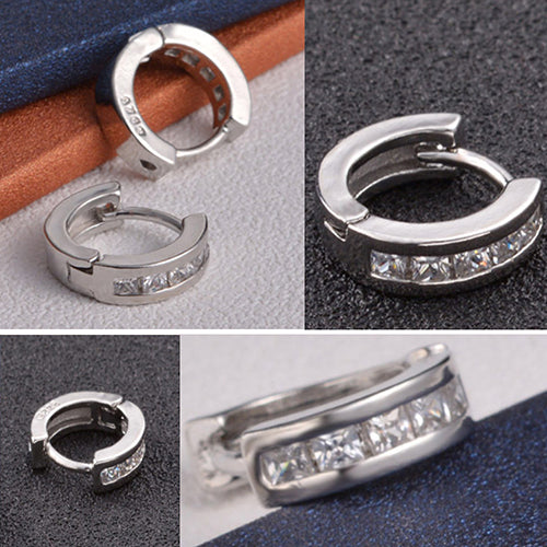 Silver Plated Shiny Rhinestones Inlaid Ear Studs Hoop Huggie Earrings Jewelry
