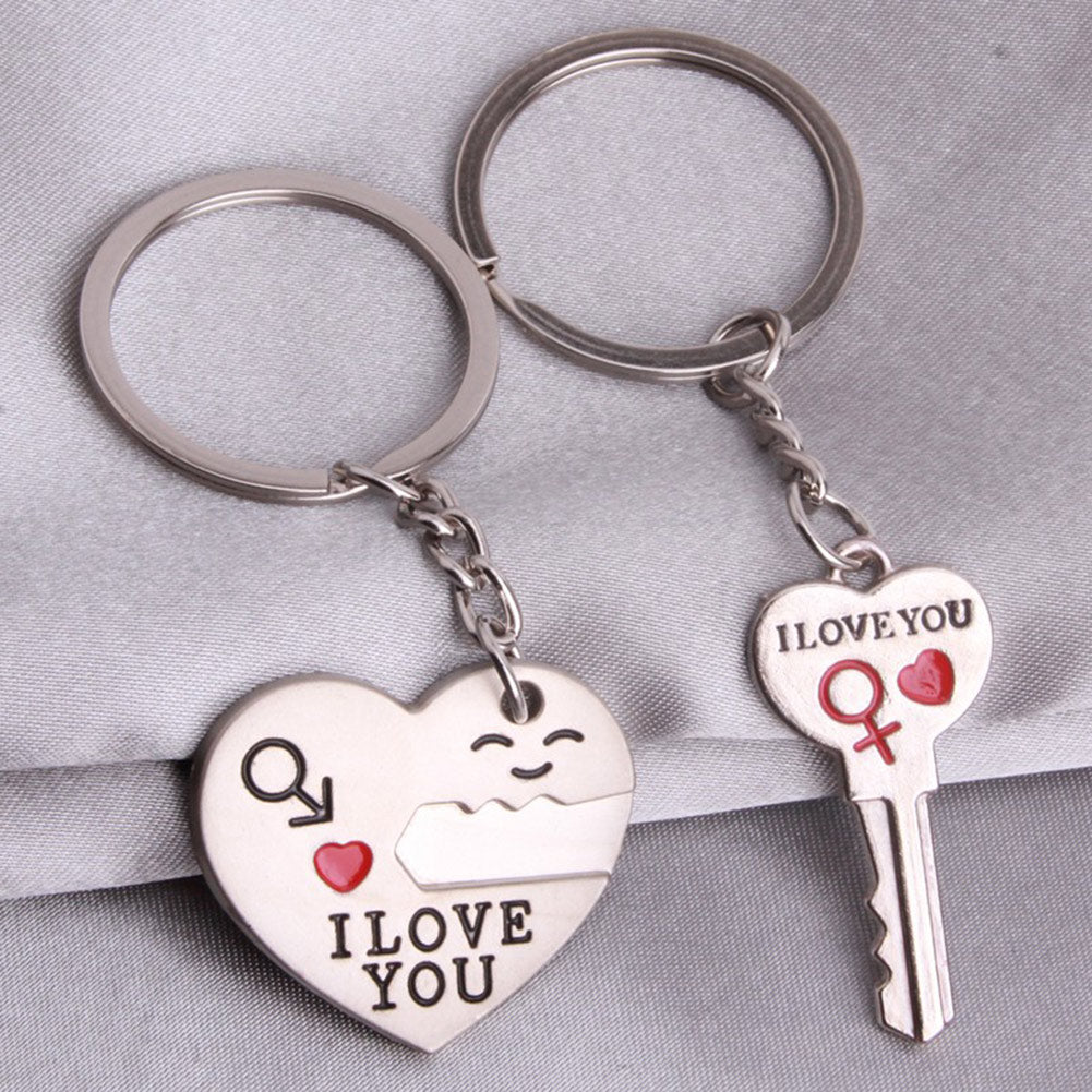 Romantic Couple Keychain Keyring Keyfob Valentine's Day Lover Gift Heart Key Set