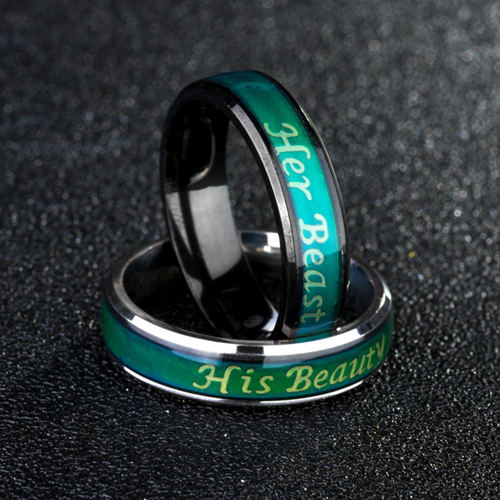 Her Beast His Beauty Titanium Steel Color Changing Jewelry Finger Couple Ring