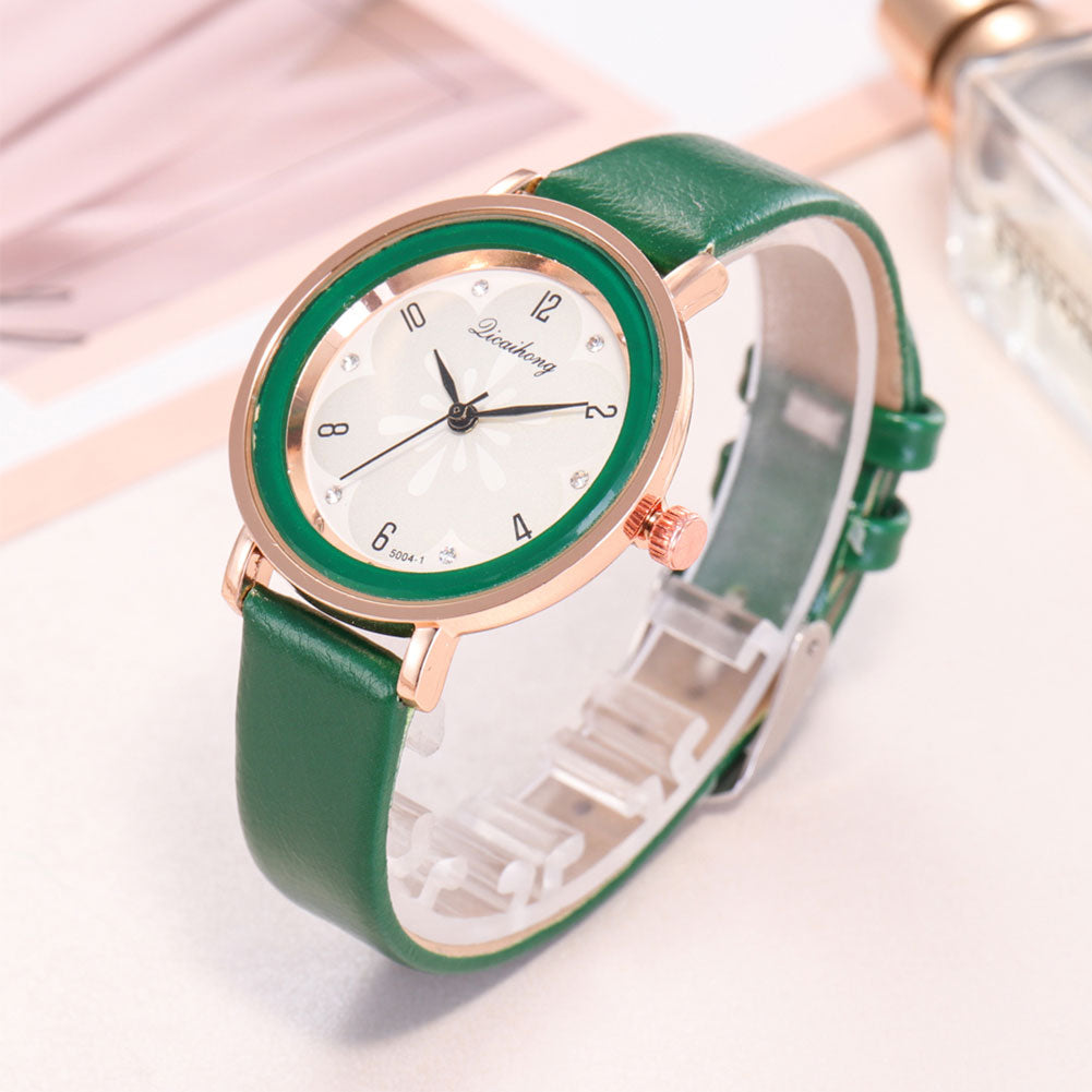 Women Fashion Rhinestone Inlaid Quartz Arabic Numbers Shopping Date Wrist Watch