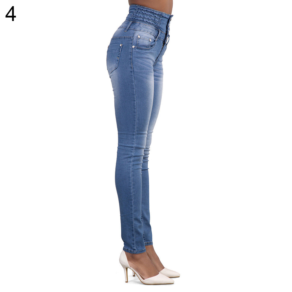 Women Fashion High Waist Slim Skinny Jeans Stretch Pencil Pants Denim Trousers