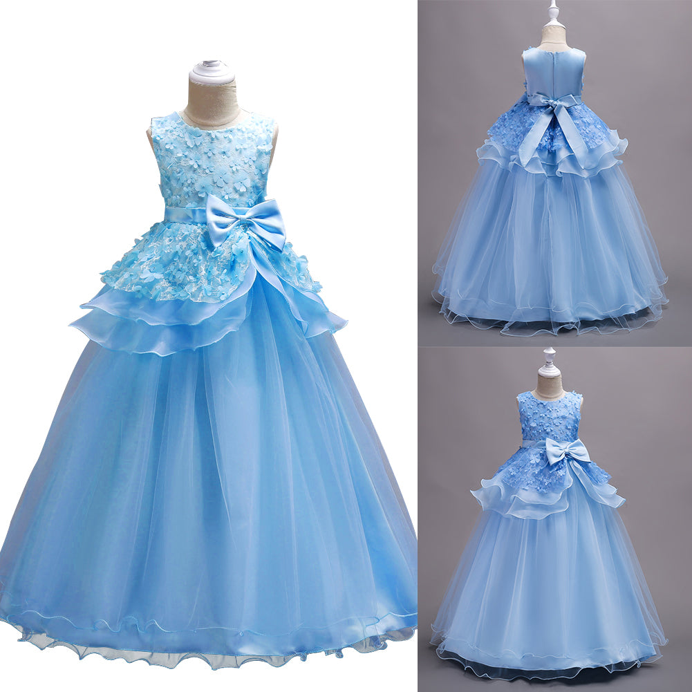 Pretty Little Princess Girl Long Sleeveless Formal Evening Dress Party Ballgown