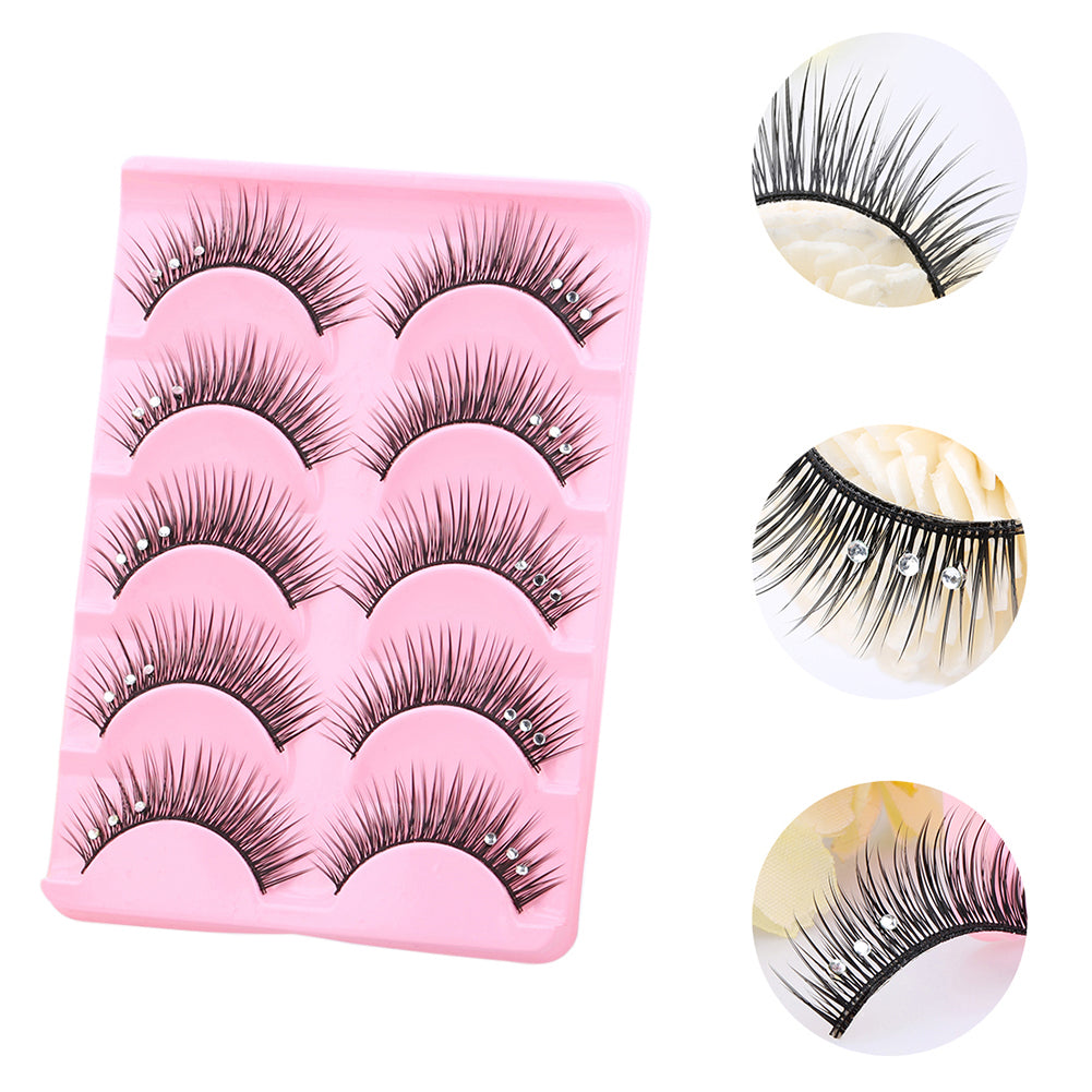 5Pairs Shiny Rhinestone False Eyelashes Thick Long Cross Stage Fake Eye Lashes