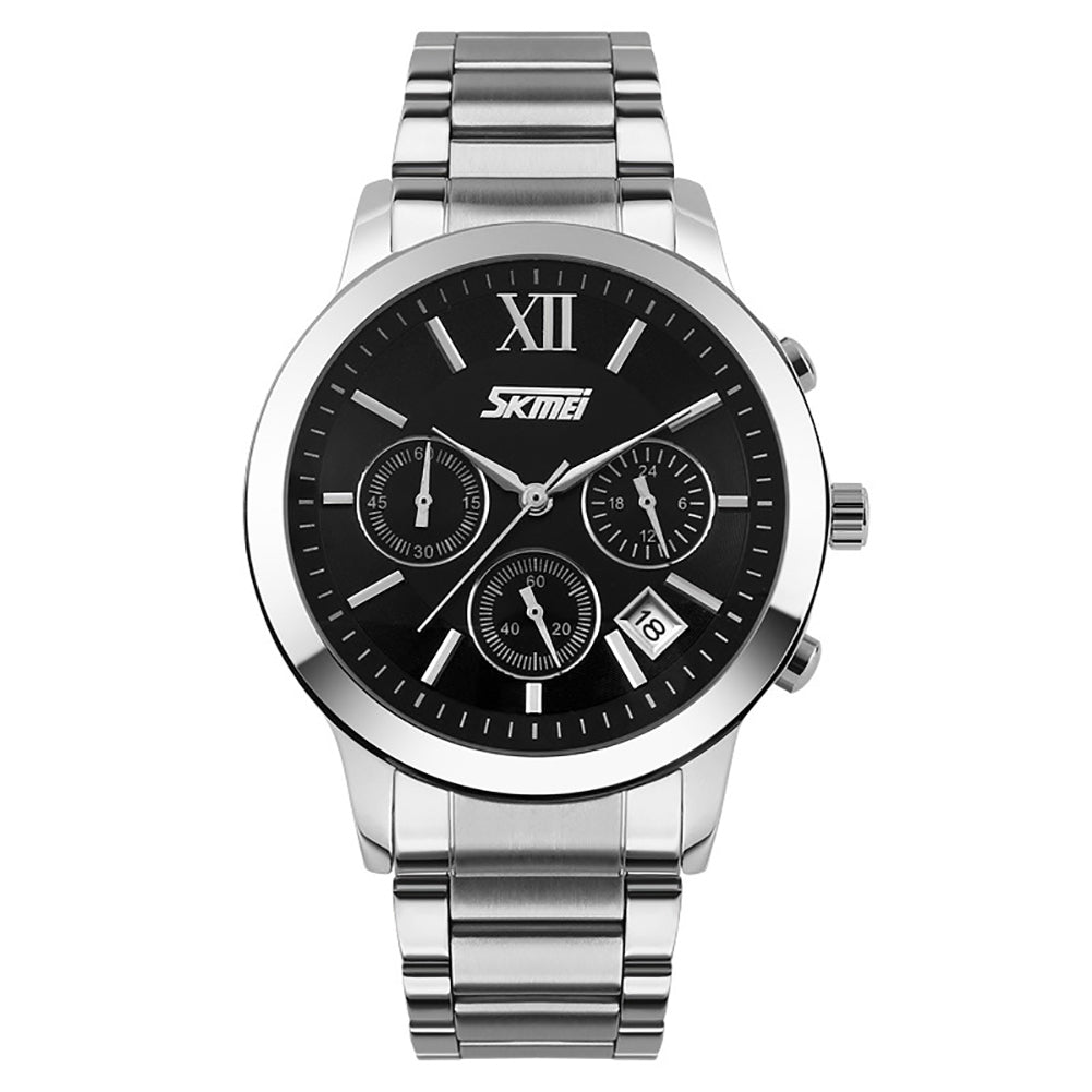 Fashion Men Alloy Band Roma Style Sub-Dial Analog Quartz Wrist Watch Gift
