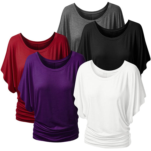 Women Boat Neck Dolman Casual Tops Elbow Sleeve Off Shoulder Tee Blouse T-Shirt
