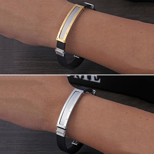 Men's Simple Design Stainless Steel Silicone Clasp Bangle Jewelry Bracelet Gift