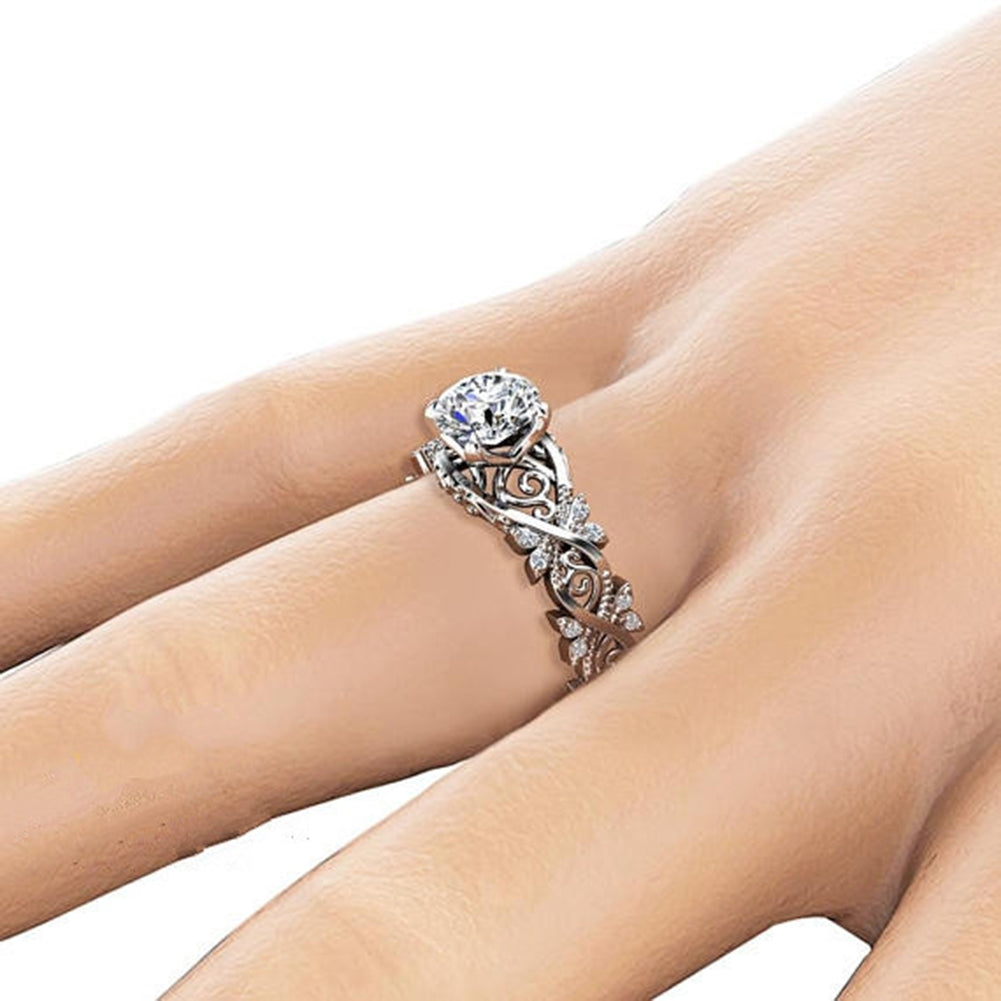 Fashion Hollow Thorn Shiny Rhinestone Engagement Gift Ring Women Finger Jewelry