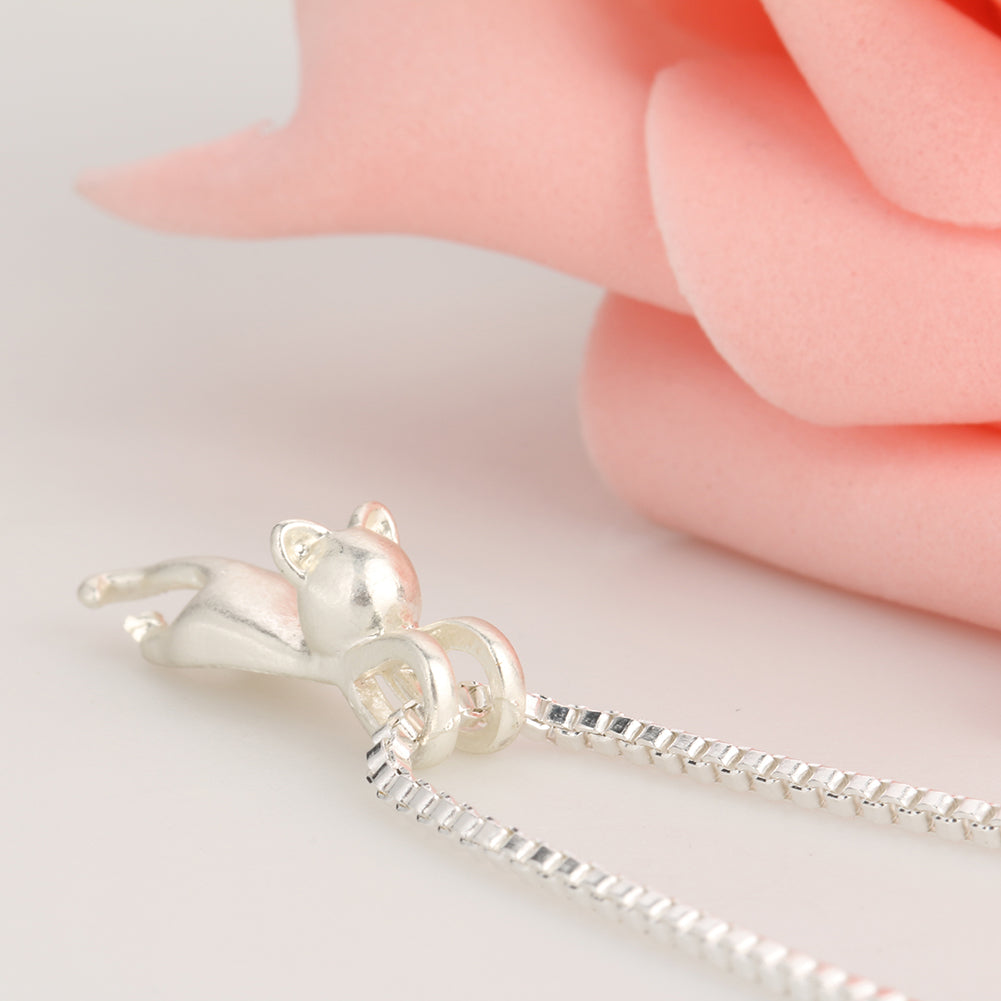 Women 925 Sterling Silver Lovely Jumping Cat Pendant Charm Necklace Jewelry