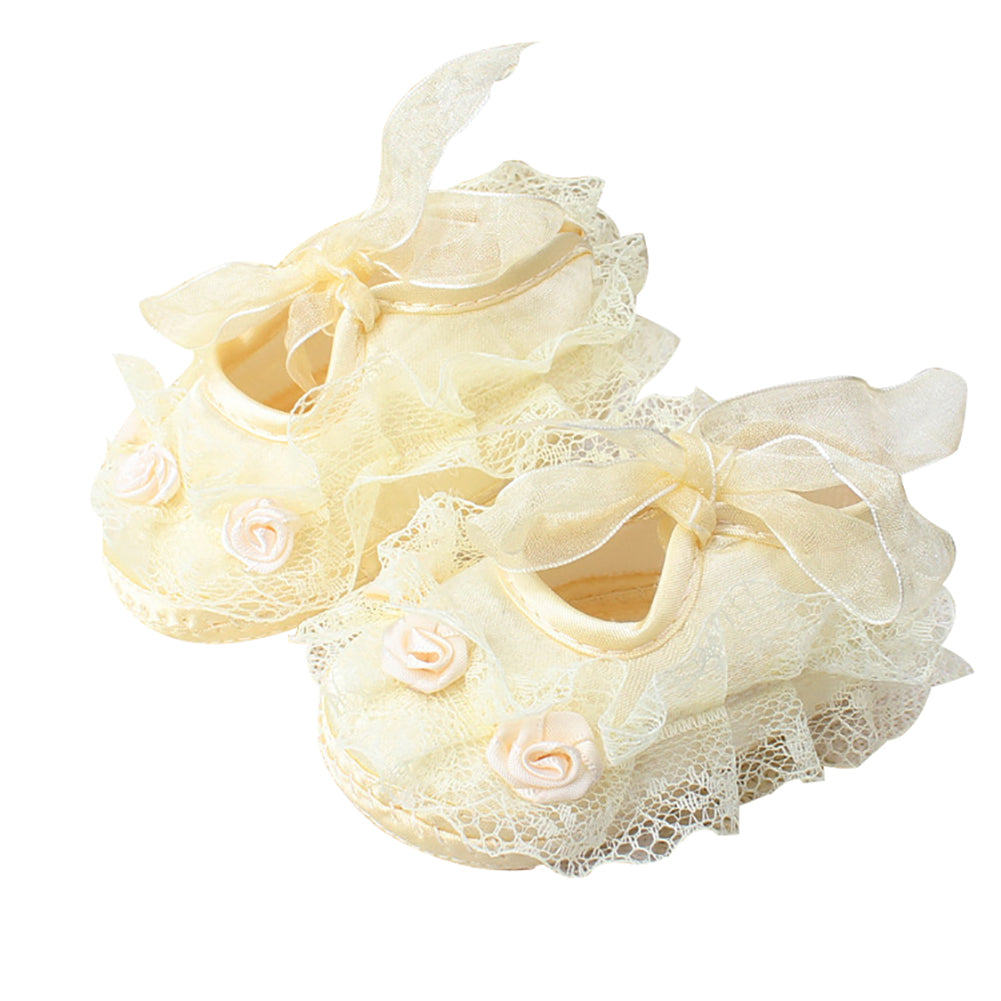 Cotton Princess Girl Shoes Anti-Slip Soft Sole Baby Toddler Lace Flower Footwear