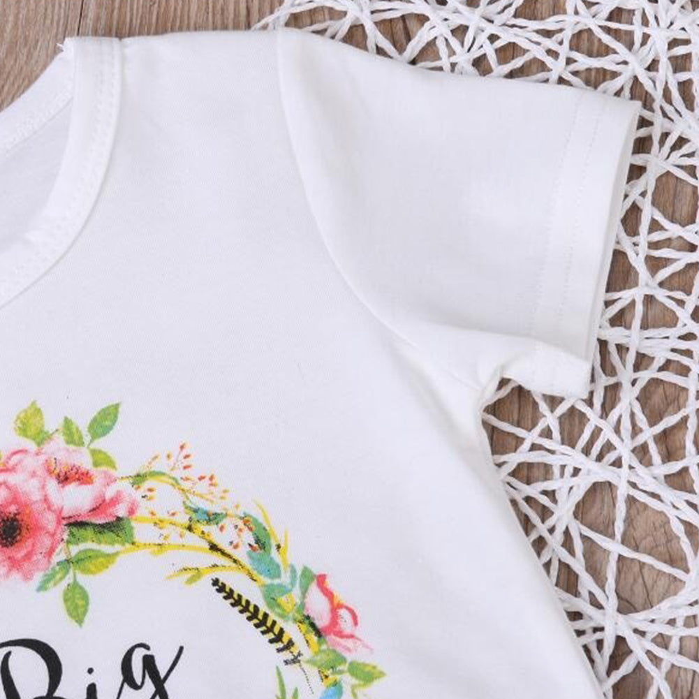 Girl Baby Cotton Clothes Little Big Sister Floral Print T-shirt Jumpsuit Romper