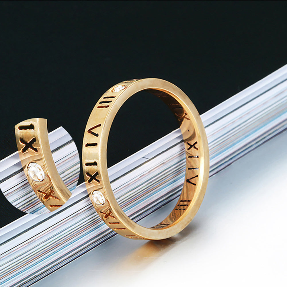 Punk Roman Numerals Rhinestone Stainless Steel Finger Jewelry Couple Ring Gift