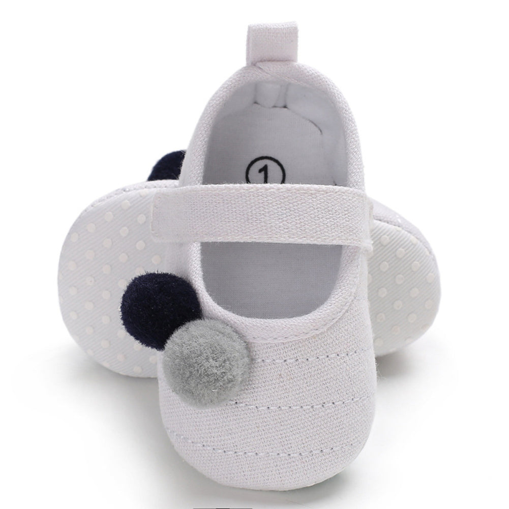 Cute Pompom Solid Color Toddler Baby Girl Prewalker Anti-slip Princess Shoes