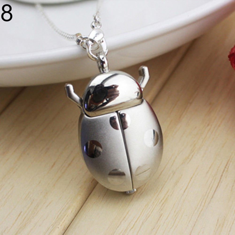 Retro Beetle Ladybug Shape Quartz Pocket Watch Necklace Pendant Unisex Gifts