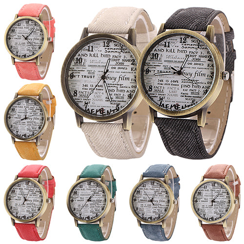 Men Women Fashion Graffiti Retro Cowboy Fabric Analog Quartz Casual Wrist Watch