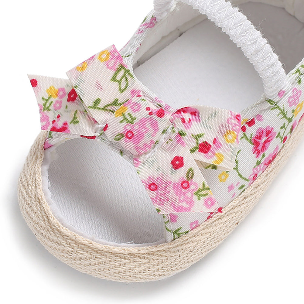 Summer Newborn Baby Girl Princess Floral Print Bowknot Canvas Shoes Sandals Gift