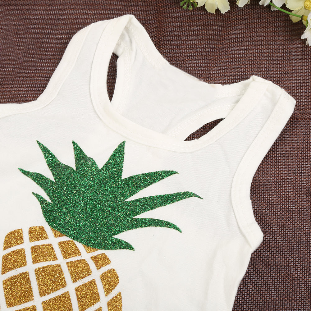 Baby Girl Boy Summer Fashion Pineapple Sequins Bow Vest Pants Outfit Clothes Set