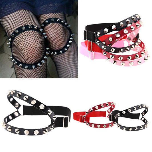 Fashion Punk Women Faux Leather Rivet Spike Sexy Leg Ring Stocking Body Jewelry