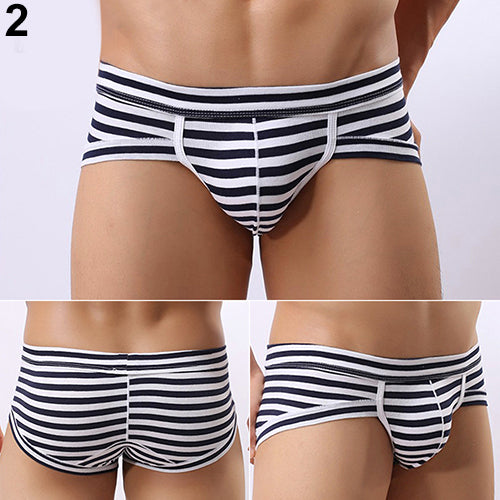 Men's Sexy Bulge Pouch Striped Underwear Boxer Briefs Shorts Cotton Underpants