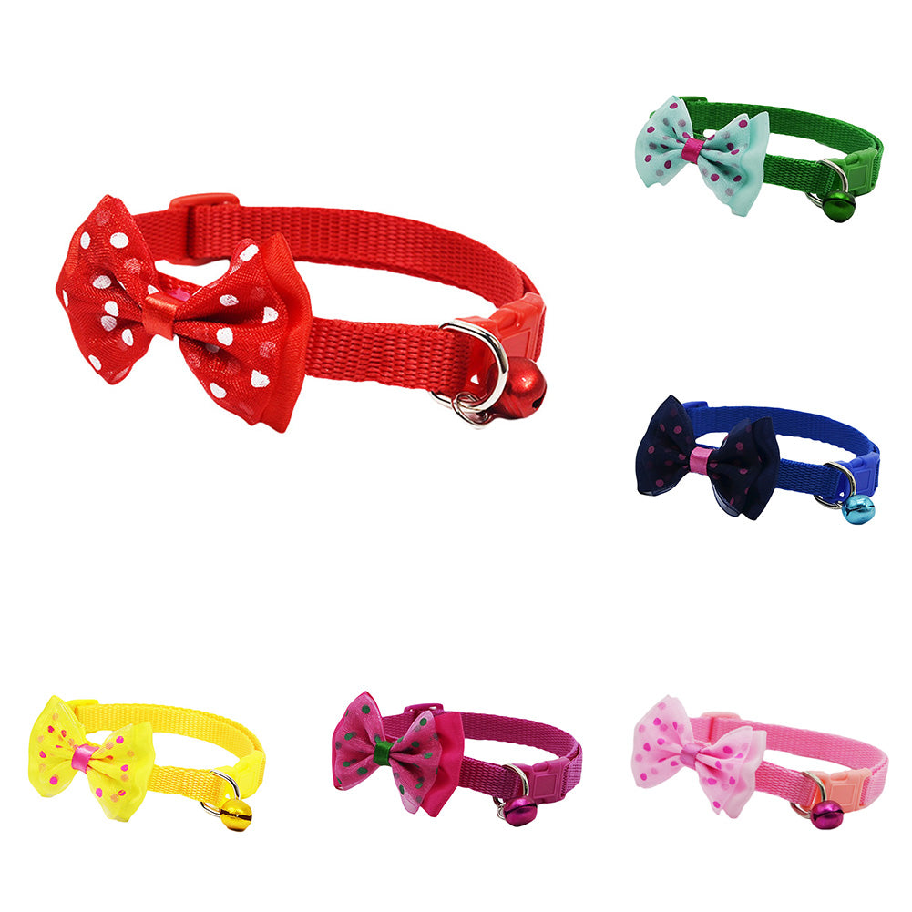 Cute Pet Cat Dog Puppy Adjustable Bowknot Bell Collar Party Necklace Neck Strap