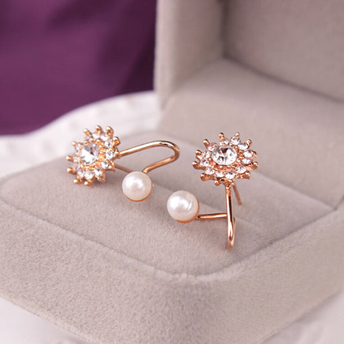 Women Sweet Rhinestone Faux Pearl Snowflake Ear Stud Earrings Jewelry Charm