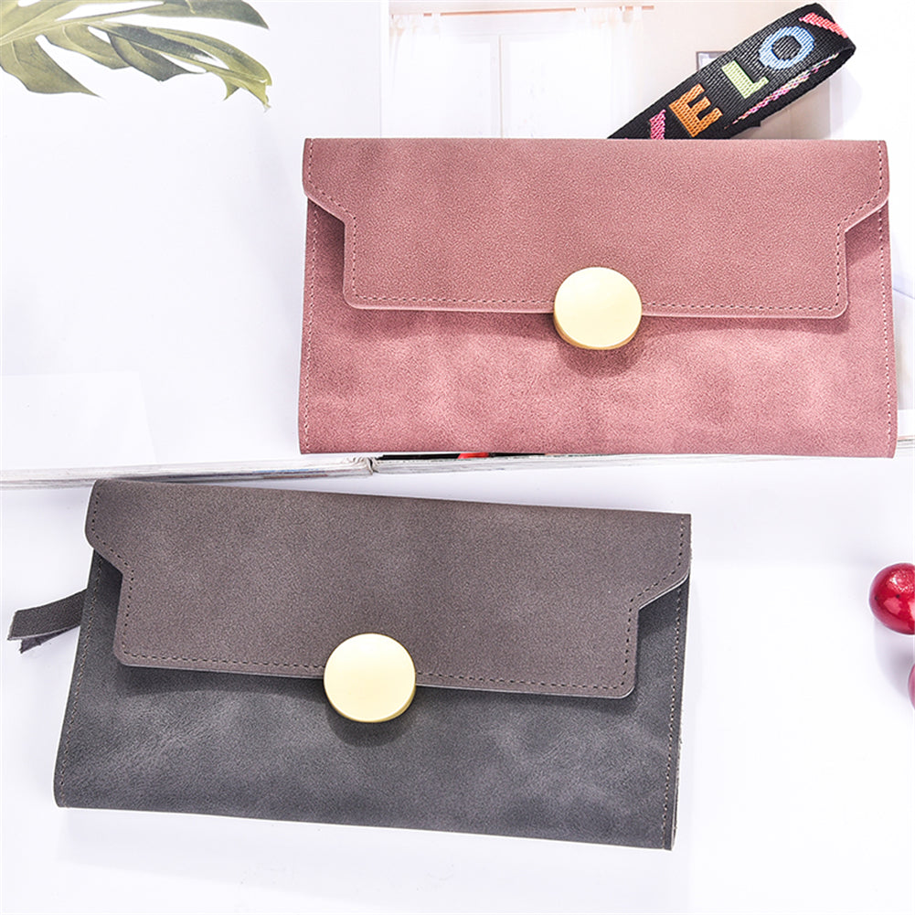 Fashion Matte Trifold Women Long Wallet Coin Purse Card Holder Hand Strap Clutch