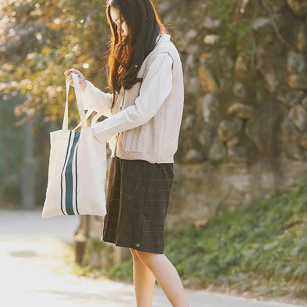 Stripe Print Minimalism Tote Canvas Handbag Women Shoulder Bag Shopping Pouch