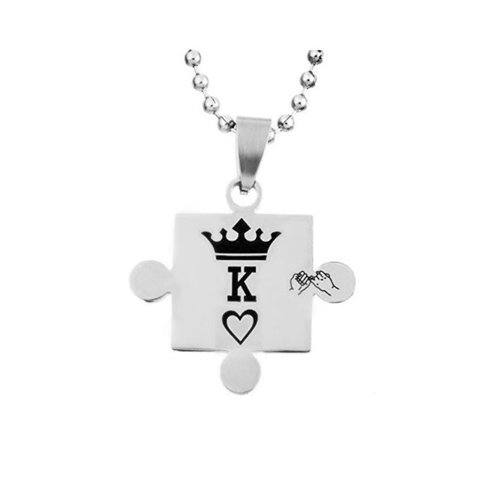 K Q Crown Puzzle Style Pendant Titanium Steel Couple Necklace Jewelry Gift