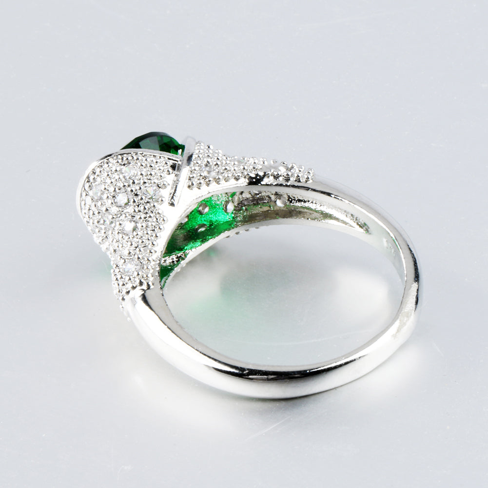 Fashion Women Shiny Green CZ Cubic Zirconia Stone Finger Ring Wedding Jewelry