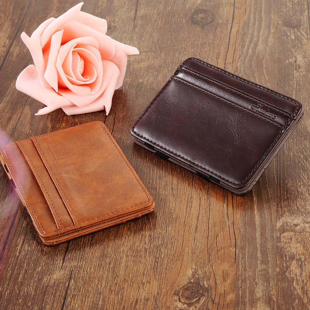 Men's Fashion Magic Faux Leather Slim Wallet Money Clip Card Holder Purse