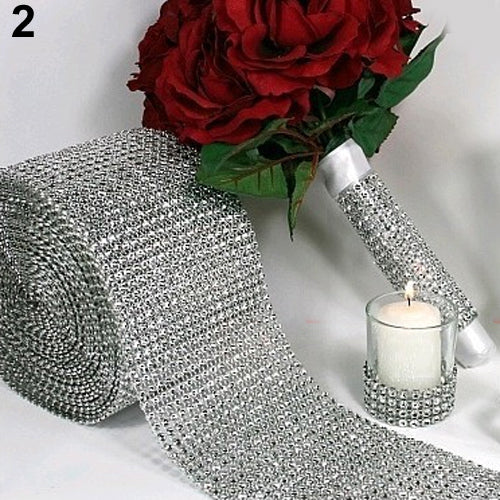 1 Yard Sparkle Rhinestone Plastic Ribbon Roll Mesh Wrap Wedding Decoration