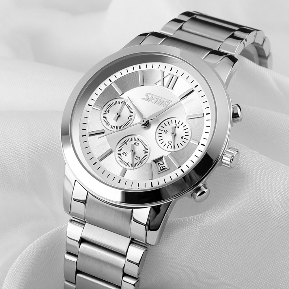 Fashion Men Alloy Band Roma Style Sub-Dial Analog Quartz Wrist Watch Gift