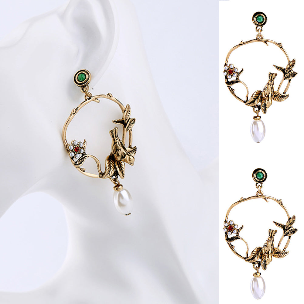 Vintage Bird Imitation Pearl Stud Earrings Statement Jewelry Party Cocktail Gift