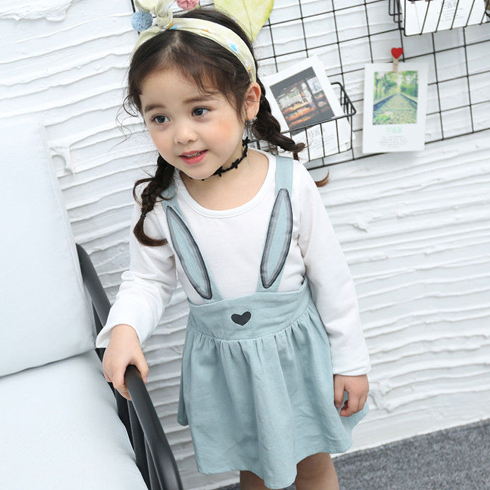 Autumn Spring Baby Kids Toddler Girl Cute Bunny Ears Braces Mini One Piece Dress