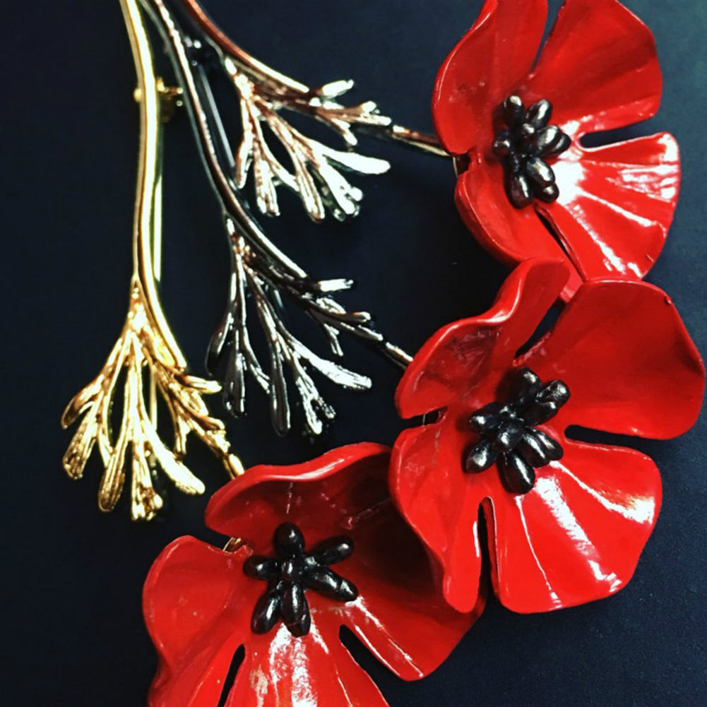 Poppy Flower Brooch Pin Vintage Women Men Collar Accessory Breastpin Jewelry