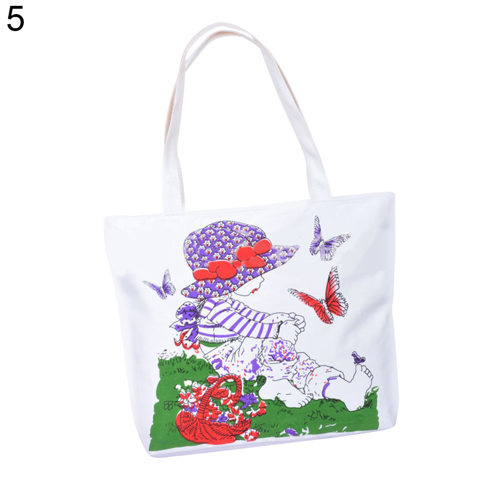 Casual Cartoon Printed Women Canvas Shopping Travel Shoulder Bag Tote Handbag