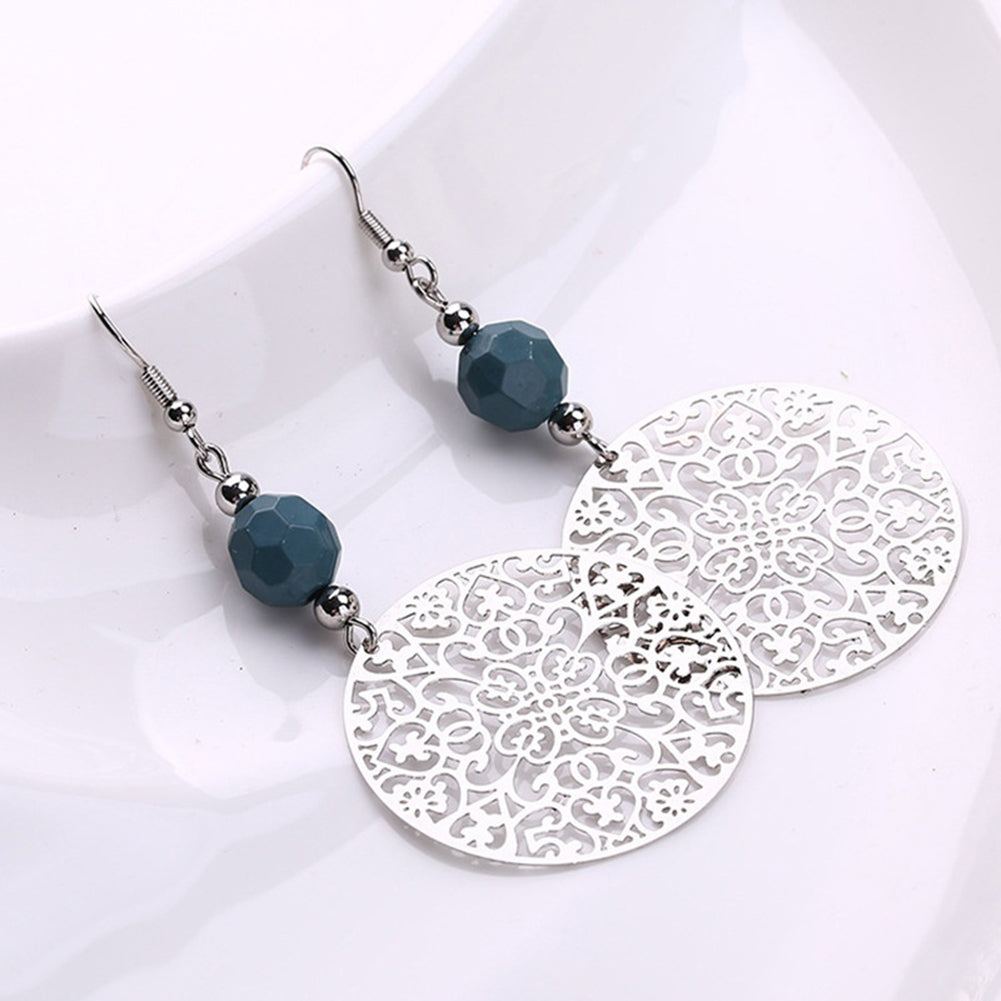 Vintage Women Hook Earrings Big Hollow Round Flower Bead Pendant Party Jewelry